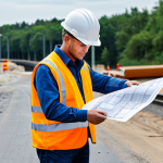 **

A professional civil engineer, fully clothed in a high-visibility vest and hard hat, inspecting road construction with blueprints in hand, appropriate attire, safe for work, perfect anatomy, natural pose, daytime setting, construction site background, professional photography, high quality.

**