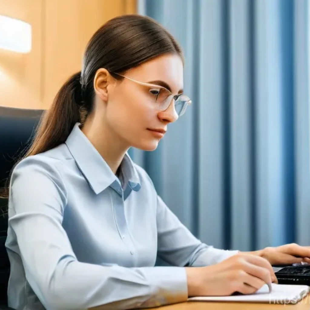 교통업계 공무원 취업 준비기 - **A focused young Russian professional researching government job opportunities in the transport sec...
