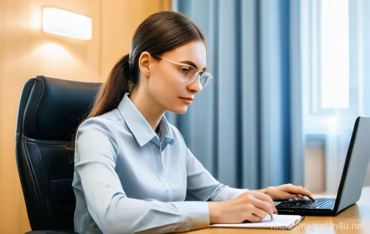 교통업계 공무원 취업 준비기 - **A focused young Russian professional researching government job opportunities in the transport sec...