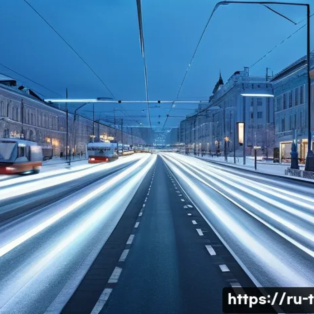 교통관련 자격증과 공학적 요소의 연결 - A futuristic urban street scene in a Russian city featuring smart traffic management systems: multip...