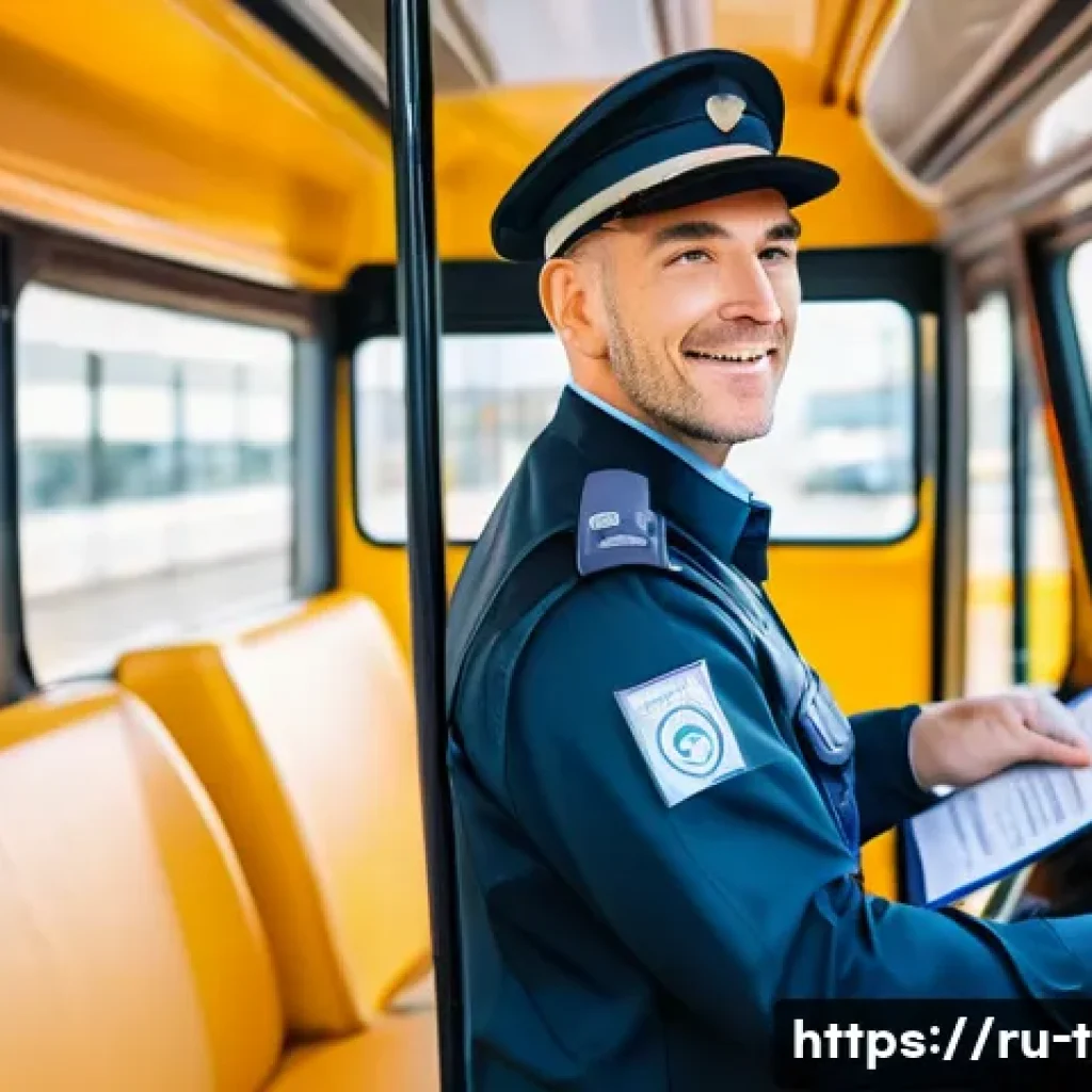 교통직 실무에서 자격증의 실제 활용 사례 - A professional male bus driver in a clean uniform with visible official transportation company badge...