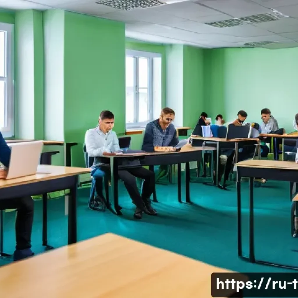 교통업계 자격증 갱신 절차 - A professional training center in Russia with a modern classroom setting, showing adult students att...