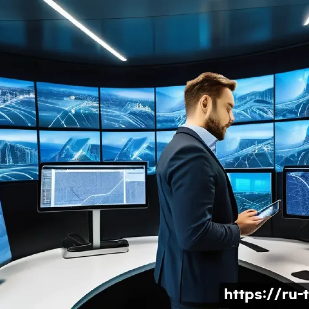 교통관련 직업의 수요와 전망 - A modern transportation data analyst working in a high-tech office environment in Moscow, surrounded...