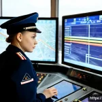 교통직 경력 개발을 위한 자격증 - Photorealistic career development scene in a Russian railway training center, a focused young transp...