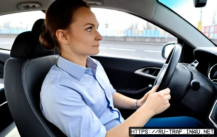 교통분야 실기시험 대비 전략 - Photorealistic Russian driving practical exam preparation scene, a focused adult learner seated in a...